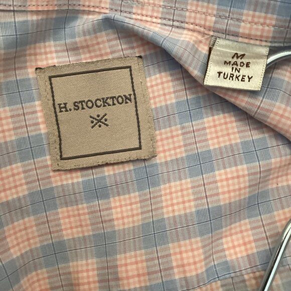 H. Stockton Mens Shirt SIze Medium Pink & Blue Checkered Long Sleeve Button-Down - Picture 9 of 9